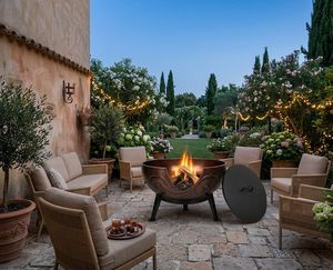 Deep circular <b>fire</b> pit made of iron with sturdy legs and vintage styling designed for safe backyard heating - Product Image 5