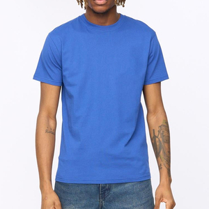 Camiseta Casual de Manga Corta con Cuello Redondo, de Algodón Jersey Azul Sólido, Corte Regular para Hombre - Product Image 6