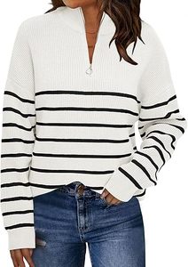 Women's Quarter Zip Striped Oversized Sweater 2026 <b>Mock</b> <b>Turtleneck</b> Fall Fashion Outfit - Product Image 2