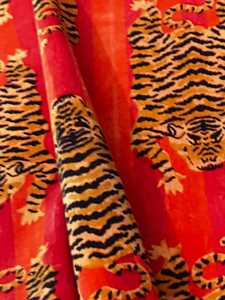 Coral Orange Tiger <b>Print</b> Velvet Drapes - Custom Size Boho Curtains 100% Cotton Velvet High quality cotton velvet - Product Image 4