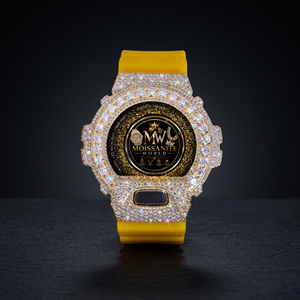 Moissanite World Iced Out Diamond Quartz <b>Watch</b> Yellow Silicone Band Unisex Luxury <b>Digital</b> <b>Watch</b> - Product Image 1