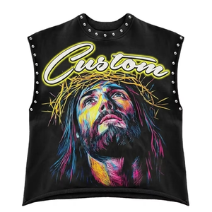 Débardeur personnalisé à motif graphique et strass, 100 % coton jersey, sans manches, imprimé, unisexe, streetwear, mode, OEM, séchage rapide - Product Image 1