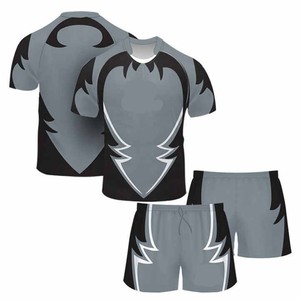Men's Sublimated Rugby Uniform Gray Black Crew Neck Shorts Breathable Moisture Wicking Drawstring Shorts All Winter Rugby Wear - Product Image 1