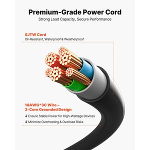 Cavo di prolunga da 4,5 m per esterni con 6 prese 15A, copertura impermeabile e protezione da sovraccarico - Product Image 6