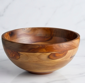 Bol à salade en bois d'acacia fait main, bol de service rond moderne pour la cuisine, le service et la salle à manger - Product Image 1