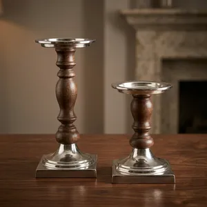 Traditional Wooden Candle Holders with <b>Silver</b> Base Square Design for Indoor Living Room Home Decor Durable Tabletop Accent - Product Image 5