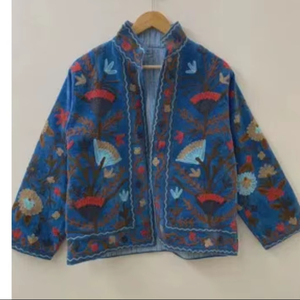 Bohemian Floral Embroidered Velvet Jacket Windproof and Breathable Suzani Overcoat Winter Knitted Short <b>Coat</b> - Product Image 1