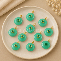 Pendentif rond en calcédoine verte incrustée de 15 mm pour la création de bijoux botaniques, fournitures de fabrication de colliers, vente en gros pour artisans