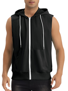 Sudadera con capucha sin mangas para hombre, versátil, para exteriores, con cremallera, capucha acogedora, cierre frontal funcional y acabado impecable, ligera. - Product Image 4