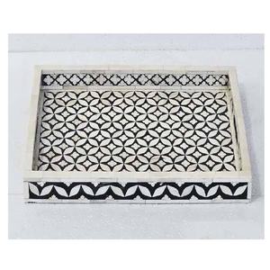 Bandeja Decorativa Cuadrada de Resina, Diseño Geométrico en Blanco y Negro, Borde con Estampado Animal, Bandeja de Servicio Personalizada para Encimera de Baño, Nueva - Product Image 5