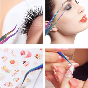 Ensemble de pinces à épiler pour extensions de cils à pointe incurvée, pinces en acier inoxydable multicolores, pinces professionnelles pour faux cils - Product Image 2