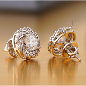 1.90 CT 14K Gold Flower Halo Swirl Lab-Grown Diamond Stud <b>Earrings</b> VVS1 Clarity Good Cut for Wedding or Party - Product Image 3