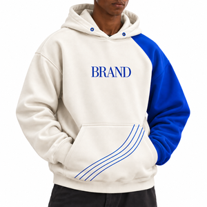 Sudadera con Capucha Oversize de Alta Calidad con Bloques de Color, Mangas Raglán, Bolsillo Frontal y Ojales Azules, Estilo Casual y Ecológico - Product Image 1