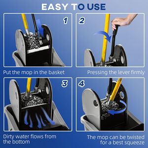 "38-Quart <b>Mop</b> Bucket Wringer Cart with 4 Wheels & 2 Buckets Grey <b>Mop</b> <b>Handle</b> Holder" - Product Image 5