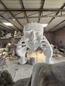 Contemporary Modern Handmade FRP Sculpture <b>Figure</b> Artistic Hand Holding Face Floor Mount Outdoor Decor for Diwali Resorts - Product Image 4