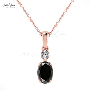 จี้เพชรดำทรงรีแท้ขนาด 7x5 มม. ประดับเพชร G-H ในตัวเรือนทองคำแท้ 14k แบบห้อย - Product Image 1