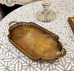 Plateau de service ovale moderne en laiton, artisanat artisanal durable avec taille personnalisable - Product Image 1
