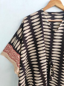 Vestido Kaftán Largo Holgado para Mujer, Estampado a Bloques Negro, 100% Algodón, Ropa de Resort, Vestido Holgado de Verano - Product Image 2