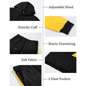 Ensemble de jogging personnalisé pour homme noir et jaune |   Ensemble sweat à capuche et jogging en polaire solide |   Survêtement streetwear classique avec fonctionnalité maternité - Product Image 6