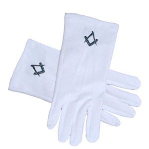 Gants en coton blancs avec broderie du symbole maçonnique bleu, longueur poignet, durables, usage quotidien, style services professionnels - Product Image 2