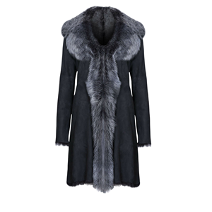 Custom Ladies Genuine Black Silver Sheepskin <b>Trench</b> <b>Coat</b> Lightweight Winter Apparel Elegant Long Open Front - Product Image 3
