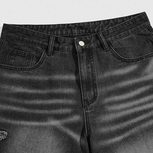 Men's Black Ripped Denim Shorts Mid Waist Straight Leg Distressed Polyester/Cotton Waterproof Eco-Friendly Quick Dry Casual - Product Image 4