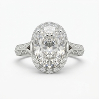 Cincin Tunangan Berlian Potongan Oval Platinum Setting Prong Bersertifikat IGI Perhiasan Mewah Klasik Wanita