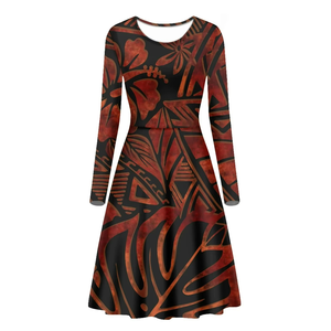 Vestido Maxi con Estampado Hawaiano de Talla Grande, Manga Larga, Cuello en V, Tejido de Punto, Informal, para Mujer, Personalizado, Ropa de Verano - Product Image 2
