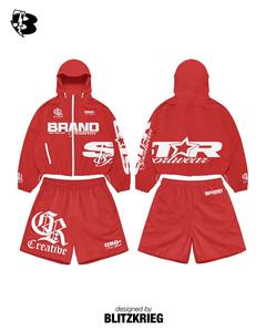Purple Sportwear Windbreaker Set | Oversized <b>Zip</b> Hoodie Jacket & Shorts| Star Creative Streetwear Matching Set OEM Private Label - Product Image 4