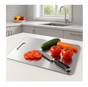 Tablas de cortar rectangulares de acero inoxidable, tabla de cortar de cocina de alta calidad, cortador de verduras, tabla de cortar frutas, juego de 2 piezas - Product Image 4