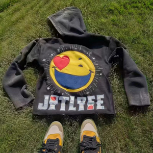 ชุดเซ็ตแทรคสูทสองชิ้นแบบสตรีทแวร์ผ้าฝ้าย 100% ทรงโอเวอร์ไซส์ หนานุ่ม สไตล์ดิสเทรส แอซิดวอช พร้อมปักลายปะติดแบบแอพพลิเคชั่น รับผลิตตามแบบ OEM - Product Image 2