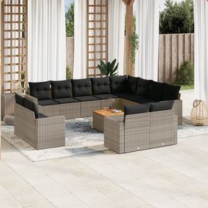 Grand ensemble de canapés de jardin en rotin PE gris avec pieds réglables, confortable et élégant, mobilier d'extérieur - Product Image 1