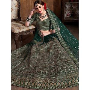 Sparkling <b>Green</b> Sequins <b>Silk</b> Plus Size Lehenga Choli for Engagement - Product Image 6