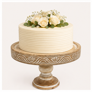 Support à gâteau artisanal en bois de manguier avec finition blanchie, socle rond pour présentation de desserts, idéal pour mariages, anniversaires et décorations. - Product Image 4