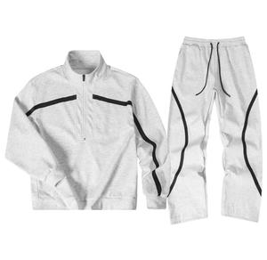 Ensemble de survêtement unisexe imprimé et uni, sweat-shirt à demi-zip avec poches latérales, pantalon à cordon de serrage, respirant, décontracté, pour l'automne, manches longues - Product Image 1