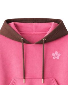 Ensemble décontracté deux pièces pour femme, rose et marron contrastant, avec sweat à capuche court et short, design à poches, en molleton de coton, vente en gros fabricant - Product Image 6