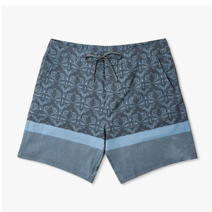 Men's Blue Ocean Print Quick Dry Board Shorts Mid Waist Drawstring Swim Trunks with Pockets Woven Polyester Beach Shorts - Product Image 3
