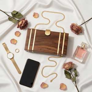 Bolso de Mano Tipo Clutch de Madera Natural Ecológica, Diseño Patchwork, Hecho a Mano, Moderno, para Eventos Nocturnos, Accesorio de Boda - Product Image 4