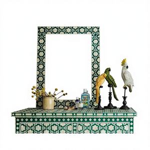 Miroir mural éclairé fait main, design moderne, avec incrustation de os vert, cadre personnalisé, éco-responsable, pour hôtel, maison, salle de bain - Product Image 1