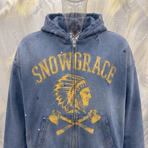 เสื้อสเวตเชิ้ตมีฮู้ดสีน้ำเงิน Snowgrace ผ้าฟลีซซิปหน้า ทรงโอเวอร์ไซส์ ยูนิเซ็กซ์ ผ้าฝ้ายวินเทจ ล้างสีแล้ว พิมพ์ลายแบบซับลิเมชั่น ดีไซน์กระเป๋าเสื้อ สำหรับฤดูหนาว - Product Image 5