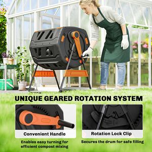 Compostiera a Doppia Camera da Esterno da 53 Galloni, Senza BPA, con Ventole Regolabili, Contenitori per Compostaggio, Accessori da Giardino in Arancione - Product Image 5