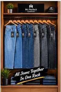 Jean en denim pour homme, coupe droite classique, design à poches rondes, décontracté, look délavé élégant, coutures durables, confortable - Product Image 4