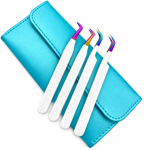 Ensemble de pinces à cils professionnelles en acier inoxydable blanc pailleté, pointes inclinées, étui de protection écologique pour sourcils - Product Image 5