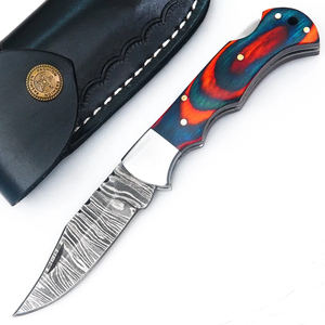 Custom Forge Damascus Steel Folding Blade <b>Knife</b> Pakka Wood <b>Handle</b> Sheath Pocket EDC Hunting Camping Industrial Grade <b>Knife</b> - Product Image 1