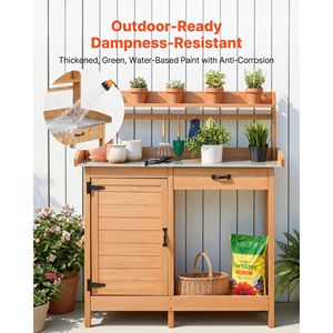 Tavolo da Giardinaggio 3-in-1 in Legno per Esterni 44 X 19 con Piano in Ferro Zincato, Postazione di Lavoro Multifunzione con Spazio di Archiviazione - Product Image 6