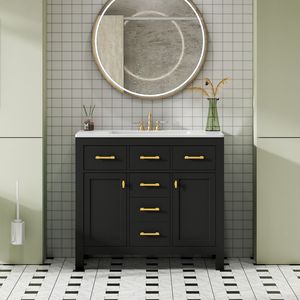 Mueble de Baño Moderno Independiente de 36 Pulgadas con 4 Cajones y 2 Gabinetes, Conjunto Combinado de Mueble de Baño Individual con Lavabo de Cerámica - Product Image 4