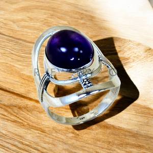 Bagues en argent sterling 925 avec pierre précieuse améthyste, bijoux fins faits à la main, bague pierre de naissance de février, grossiste - Product Image 1