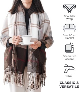Venta al por mayor de color oscuro a cuadros manta bufanda para sofá ligero <span class=keywords><strong>beige</strong></span> suave y acogedora manta para cama silla sofá - Product Image 2