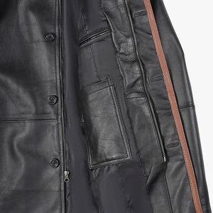Veste en cuir véritable noire pour homme de qualité supérieure, mi-longue, style business décontracté, trench-coat, coupe-vent d'hiver, coupe ajustée, vêtement d'extérieur en cuir - Product Image 6