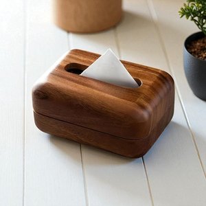 Modern Wooden Tissue Box Holder Minimalist <b>Rustic</b> Design Handmade Tissue Case for Home Office and Dining <b>Table</b> Decor - Product Image 4